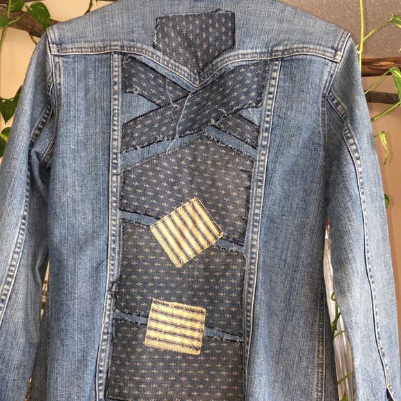 Upcycled patched fringed and frayed denim duster jean jacket - Picture 10 of 16